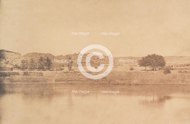 Vue prise à l'Est de Philae - Village de Abou-Kouli; Route d'Assouan, 1849-50. Creator: Maxime du Camp.