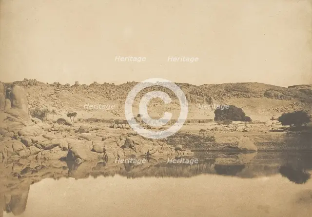 Vue prise au Nord de Philae - Village de Kounoço, 1849-50. Creator: Maxime du Camp.