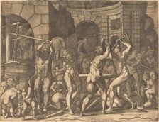 Vulcan and the Cyclopes Forging Arrows. Creator: Master FG