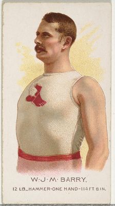 W.J.M. Barry, Hammer Throw, from World's Champions, Series 2 (N29) for Allen & Ginter Ciga..., 1888. Creator: Allen & Ginter