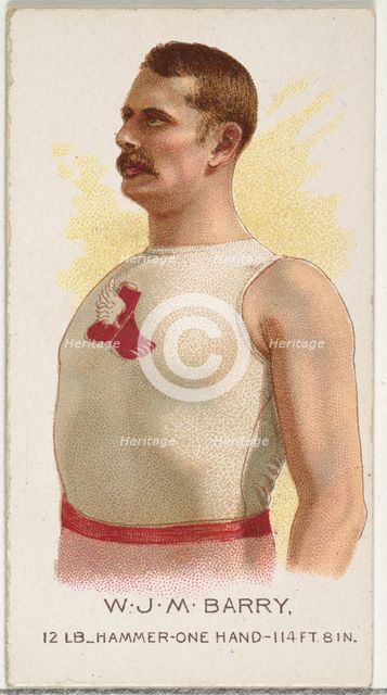 W.J.M. Barry, Hammer Throw, from World's Champions, Series 2 (N29) for Allen & Ginter Ciga..., 1888. Creator: Allen & Ginter.