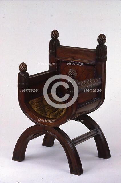 X-Frame Armchair, England, 1840/45. Creator: Lewis Nockalls Cottingham.