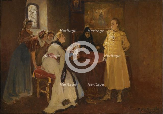 Xenia Godunova and False Dmitry. Artist: Lebedev, Klavdi Vasilyevich (1852-1916)