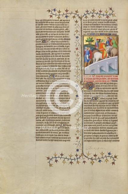 Xerxes, King of the Persians, Crosses a Bridge with His Army, about 1413-1415. Creators: Boucicaut Master, Workshop of the Boucicaut Master.