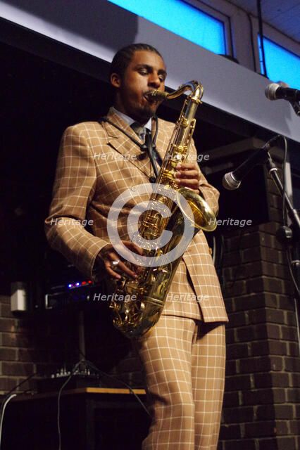 Xhosa Cole Trio, Splash Point Jazz Club, Fishermen’s Club, Eastbourne, East Sussex, 26 Apr 2023. Creator: Brian O'Connor.