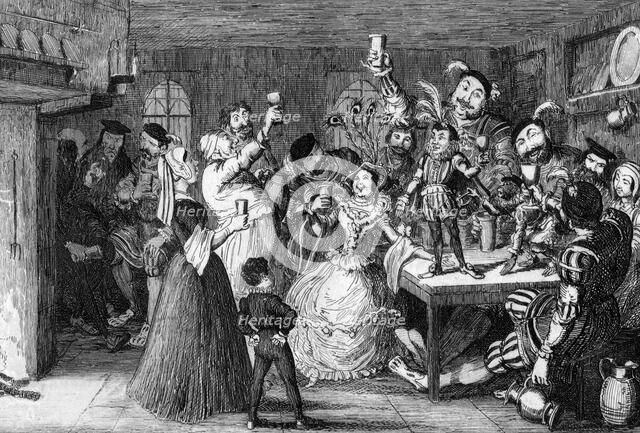 Xit, now Sir Narcissus le Grand, entertaining his friends on his wedding day, 1840.Artist: George Cruikshank