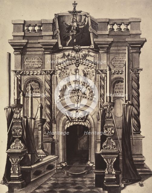 XIVe Station. Le corps de Jésus est deposé dans le tombeau. Monument du St Sépulc..., 1860 or later. Creators: Louis de Clercq, H Jannin.