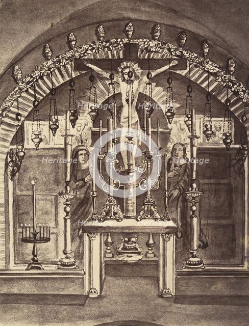 XIIe Station. Jésus meurt sur la croix. Autel élevé sur le lieu même ou le Christ..., 1860 or later. Creators: Louis de Clercq, H Jannin.