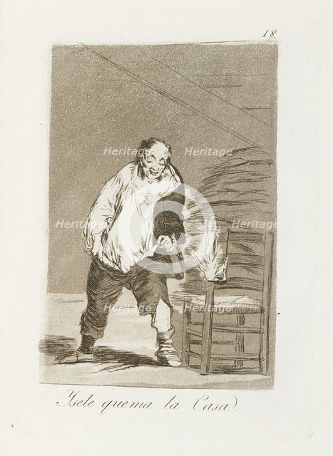 Y se le quema la casa.; Los Caprichos, pl.18, 1799. Creator: Francisco Goya.