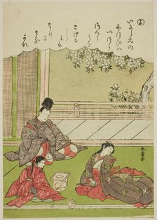 Yo: A Man Meets a Former Lover, now Serving in a Provincial Household, from the seri..., c. 1772/73. Creator: Shunsho