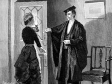 "You must be mad, Mr. Perry, to come here at such an hour as this," she exclaimed indignantly, 1883. Creator: R. Taylor