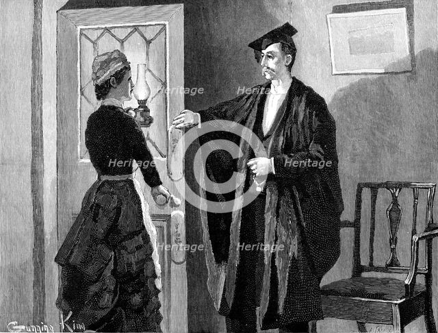 "You must be mad, Mr. Perry, to come here at such an hour as this," she exclaimed indignantly, 1883. Creator: R. Taylor.