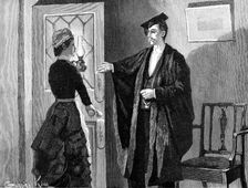 "You must be mad, Mr. Perry, to come here at such an hour as this," she exclaimed indignantly, 1883. Creator: R. Taylor