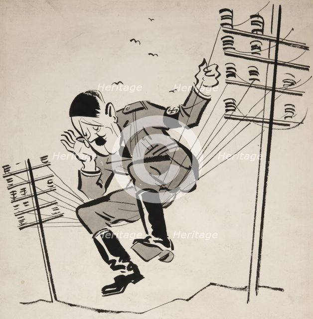 'You never know who's on the wires! Be careful what you say', WWII poster, between 1939 and 1946. Creator: Central Office of Information.