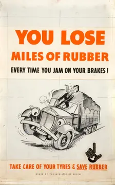 You lose miles of rubber every time you jam on your brakes!... WWII poster, between 1939 and 1946 Creator: Central Office of Information