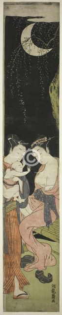 Young Couple with Infant Son on a Moonlit Night, c. 1770. Creator: Isoda Koryusai.