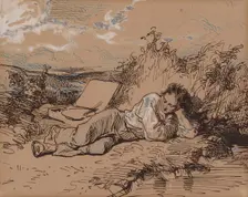 Young Artist Asleep by a Stream, c1859. Creator: Paul Gavarni