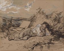 Young Artist Asleep by a Stream, c1859. Creator: Paul Gavarni