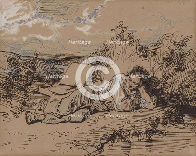 Young Artist Asleep by a Stream, c1859. Creator: Paul Gavarni.
