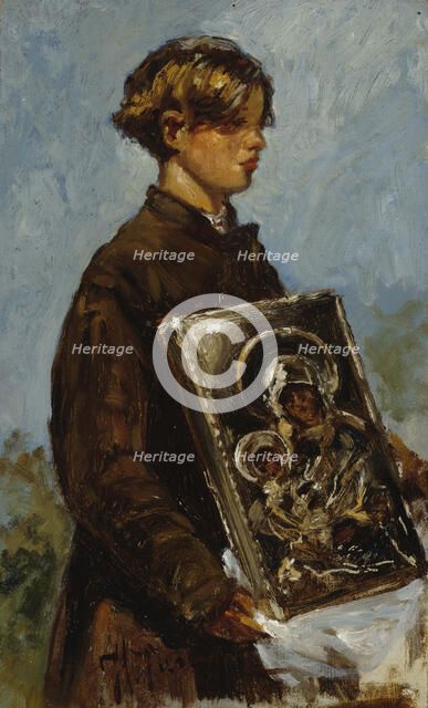 Young Boy Carrying an Icon, study, 1880. Creator: Il'ya Repin.