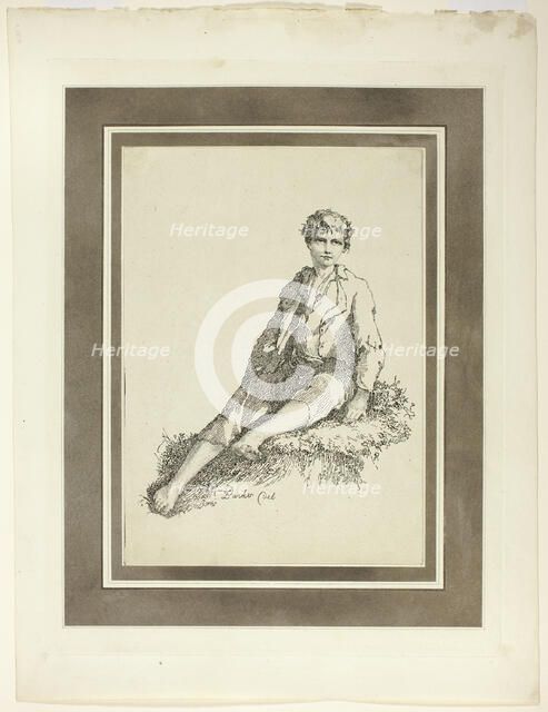 Young Boy Seated, from the first issue of Specimens of Polyautography, 1803. Creator: Thomas Barker.