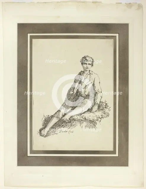 Young Boy Seated, from the first issue of Specimens of Polyautography, 1803. Creator: Thomas Barker.