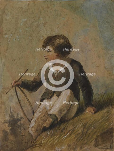 Young Boy with Hoop and Stick, mid 19th century. Creator: Alfred Jacob Miller.