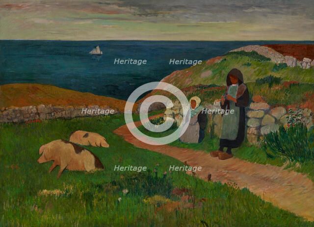 Young Breton Girls in the Field, about 1890-1891. Creator: Henri Moret.