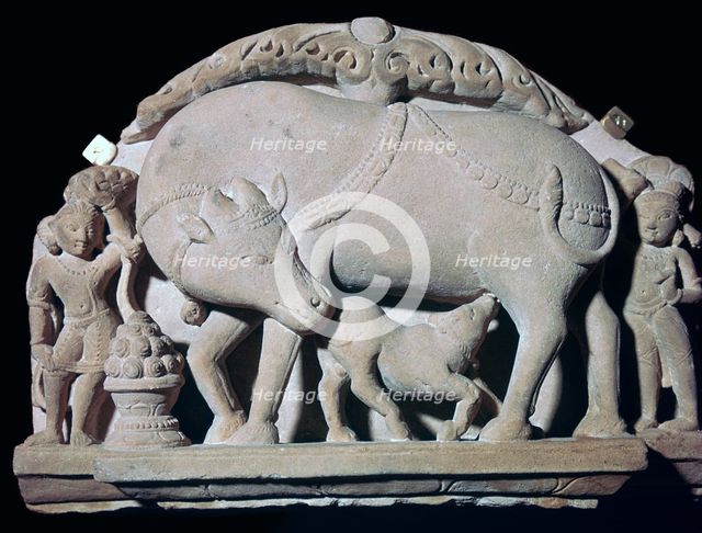 Young god Khrishna with a cow and his half-brother Bala Rama, 10th century. Artist: Unknown