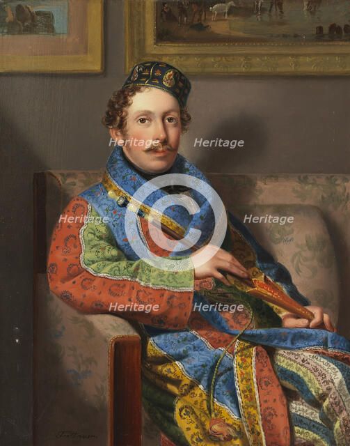 Young Gentleman in a Smoking Gown, 1830. Creator: Fertbauer, Leopold (1802-1875).