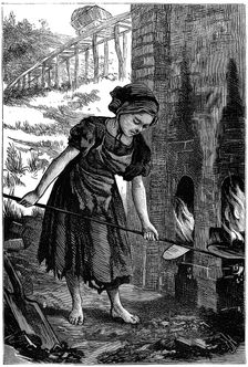 Young girl tending the fire holes of a brick kiln, 1871. Creator: Unknown