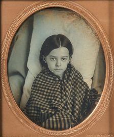 [Young Girl Wearing Gingham Shawl, Resting on Pillow], 1853-56. Creator: Beckers & Piard
