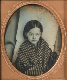 [Young Girl Wearing Gingham Shawl, Resting on Pillow], 1853-56. Creator: Beckers & Piard