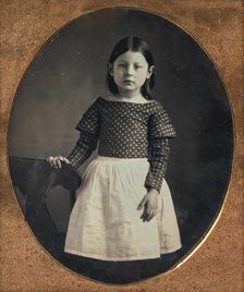 Young Girl Wearing Waist Apron, Resting Hand on Chair, 1840s-50s. Creator: Unknown