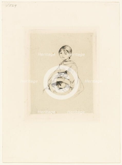 Young Girl with a Cat, 1889. Creator: Berthe Morisot.