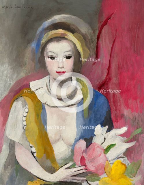 Young Girl with a Bunch of Flowers, 1935-1940. Creator: Marie Laurencin.