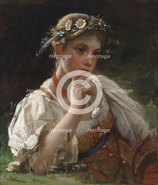 Young Girl with a Garland. Artist: Zhuravlev, Firs Sergeevich (1836-1901)
