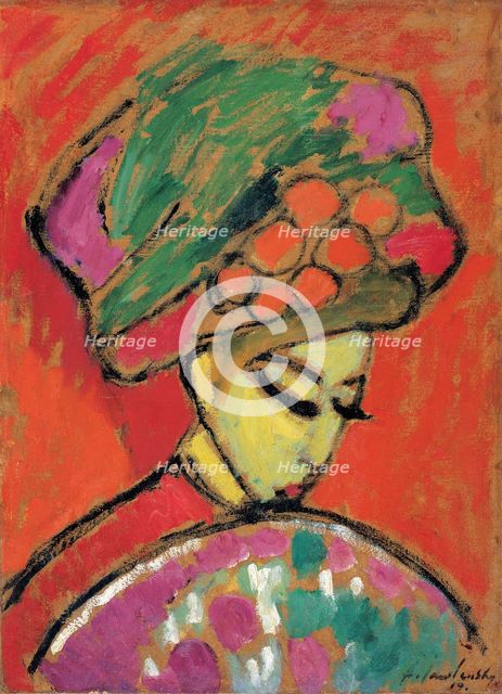 Young Girl with a Flowered Hat, 1910. Artist: Javlensky, Alexei, von (1864-1941)