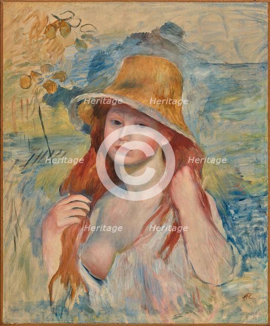 Young Girl with a Straw Hat, 1884. Creator: Renoir, Pierre Auguste (1841-1919).