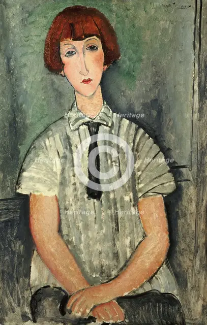 Young Girl with a Striped Blouse, 1917. Creator: Modigliani, Amedeo (1884-1920).