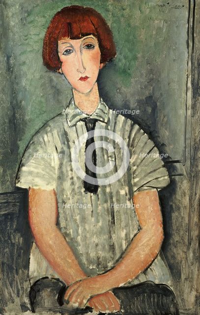 Young Girl with a Striped Blouse, 1917. Creator: Modigliani, Amedeo (1884-1920).