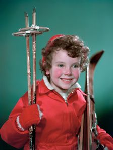 Young girl with cross-country ski equipment, c1955. Creator: Arthur Charles Kirby Ware