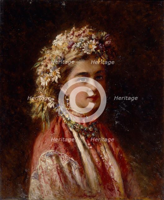 Young girl with flower garland. Artist: Makovsky, Konstantin Yegorovich (1839-1915)