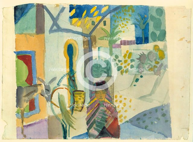 Young girl with horse and donkey, 1914. Creator: Macke, August (1887-1914).