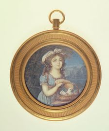 Young girl with two doves. Creator: P Lassus