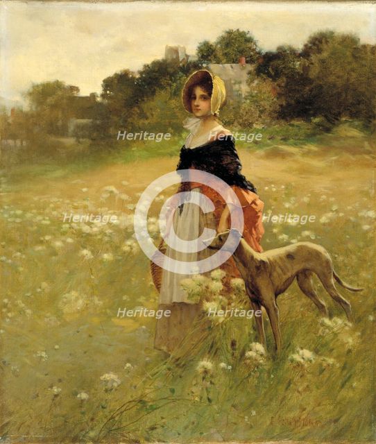 Young Girl and Dog, 1890. Creator: Percy Moran.