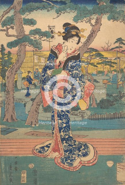 Young girl at tea house in Iriya, mid-19th century. Creator: Utagawa Hiroshige II.