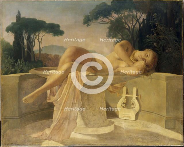 Young girl at a Pompeian fountain, ca 1844.
