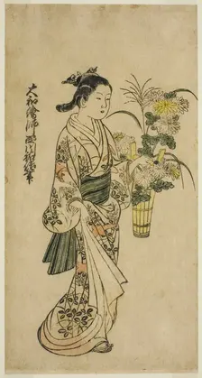 Young Girl Carrying a Flower Arrangement, first half of 18th century. Creator: Nishikawa Sukenobu