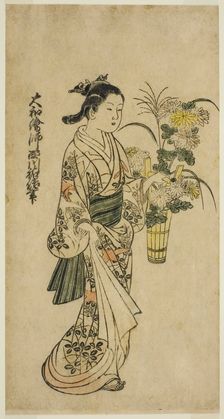 Young Girl Carrying a Flower Arrangement, first half of 18th century. Creator: Nishikawa Sukenobu